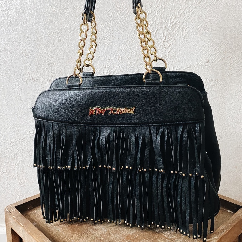 Betsy Johnson Black Fringe Shoulderbag